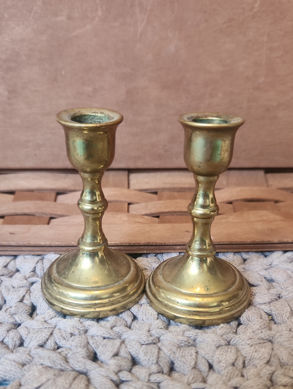 Brass Candle Holder Pair 3"- Classic Ceremony Prayer Intention Meditation Alter